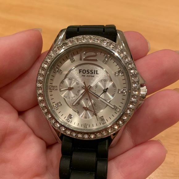 Fossil watch with Stones - black rubber bands - Picture 4 of 8